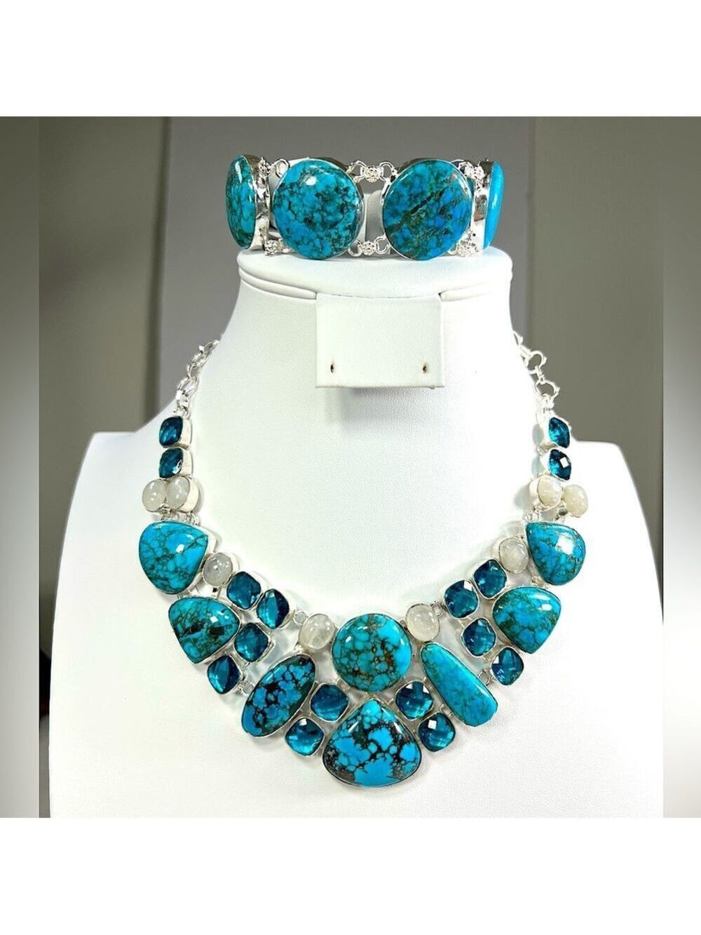 Turquoise Necklace 925 Large Necklace & Large Bracelet Set